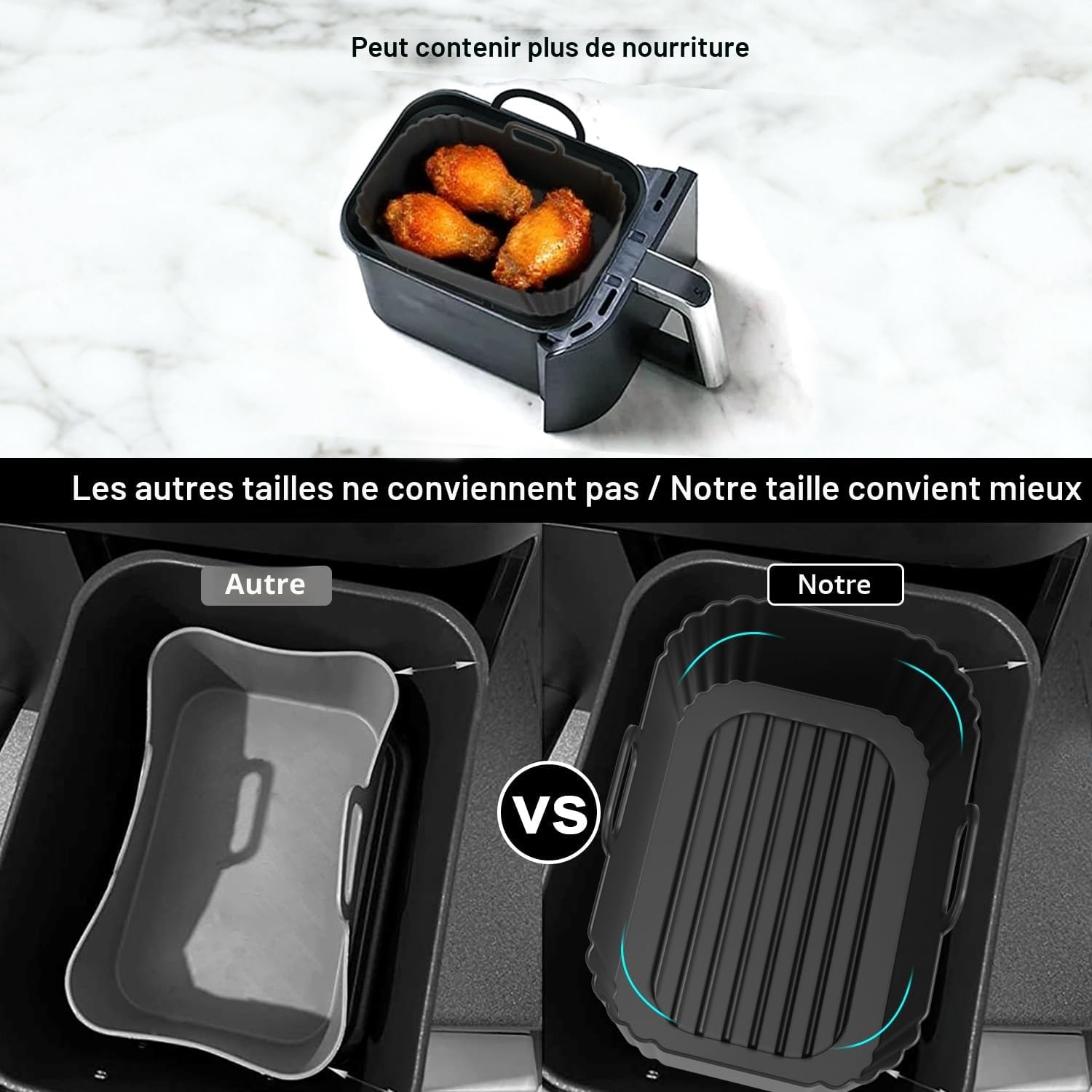 Moule silicone air fryer - compatible 7,6L à 9,5L - réutilisable - accessoires pour friteuse - AF300EU AF400EU AF200EU