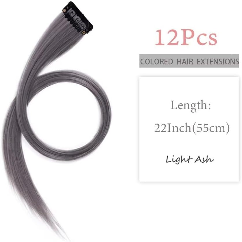 Extension cheveux - 55cm, 12 pièces - gris clair, naturel, résiste chaleur