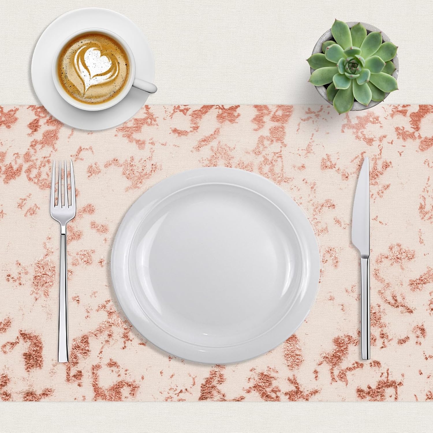 Chemin de table polyester - filet feuille or rose - 28cm x 10m – décor fête