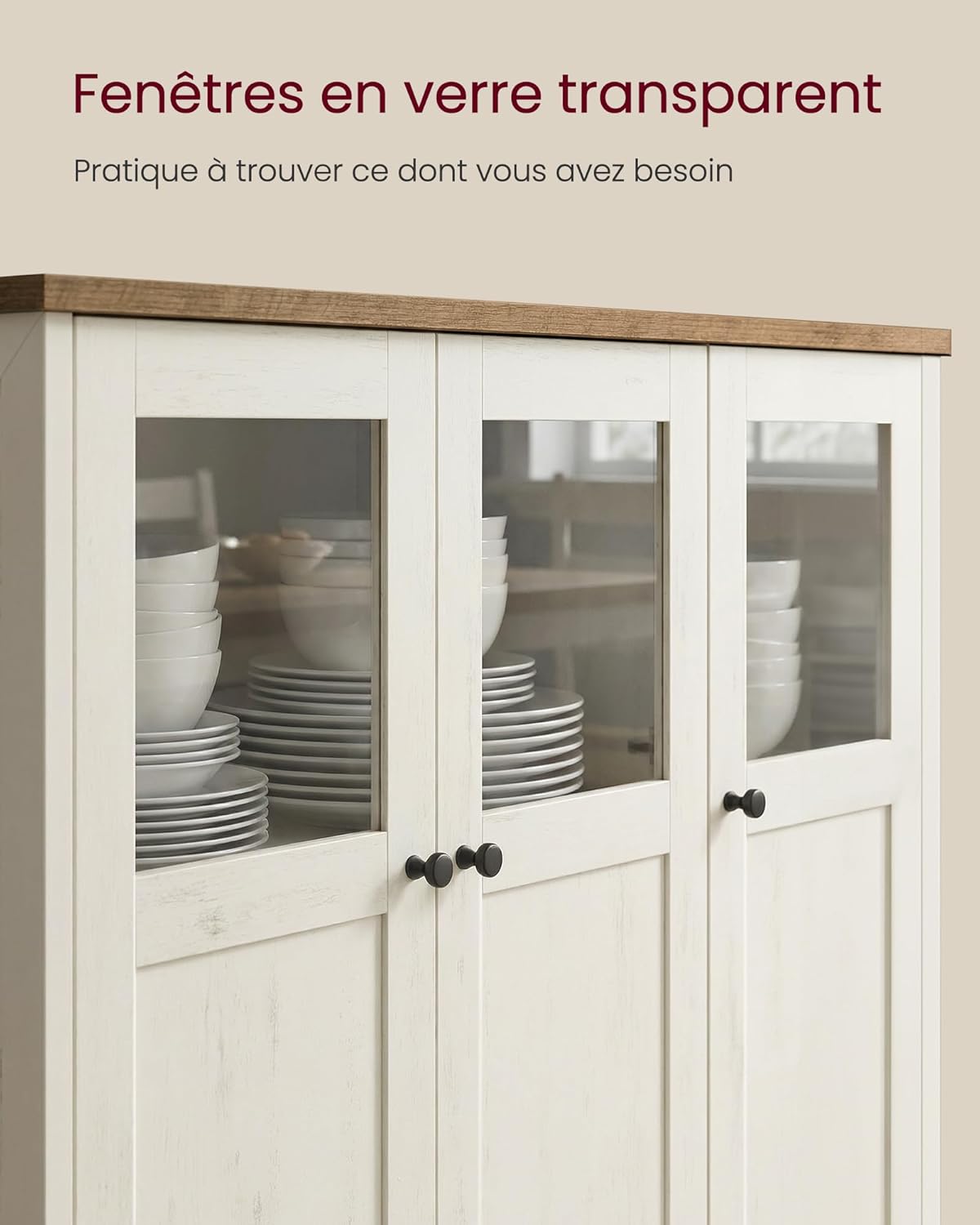 VASAGLE - Buffet 3 portes - cadre acier, style industriel, marron/blanc - LSC099WJ02