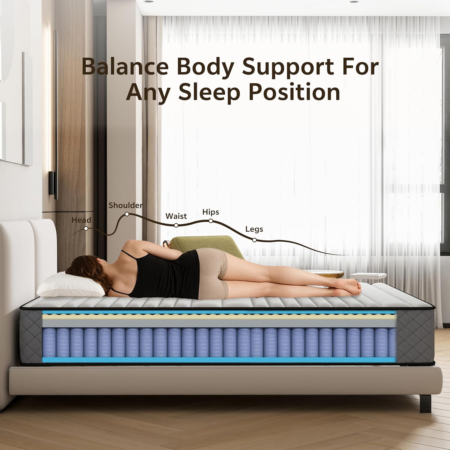 Matelas hybride - 140x200 cm - ressorts ensachés, mémoire de forme, soutien moyen, hauteur 25cm