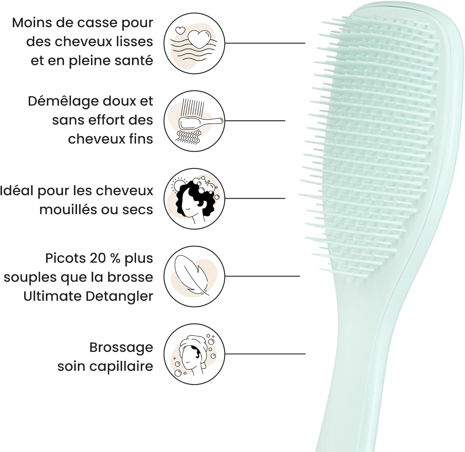 Tangle Teezer - Ultimate Detangler - Brosse cheveux fins, picots souples, anti-casse, Bleu Glacé