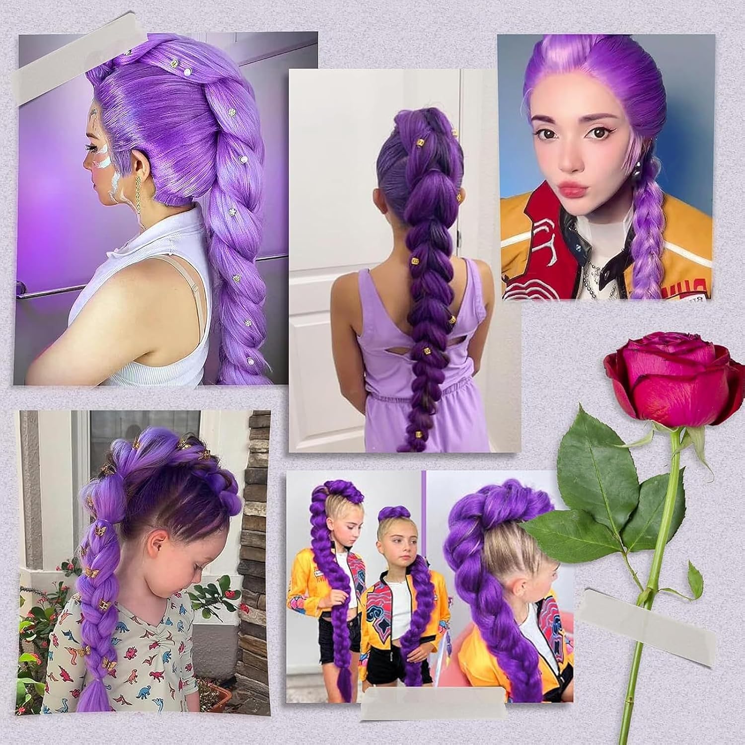 Extension cheveux synthétiques violets - 26 pouces - lot de 3x50g