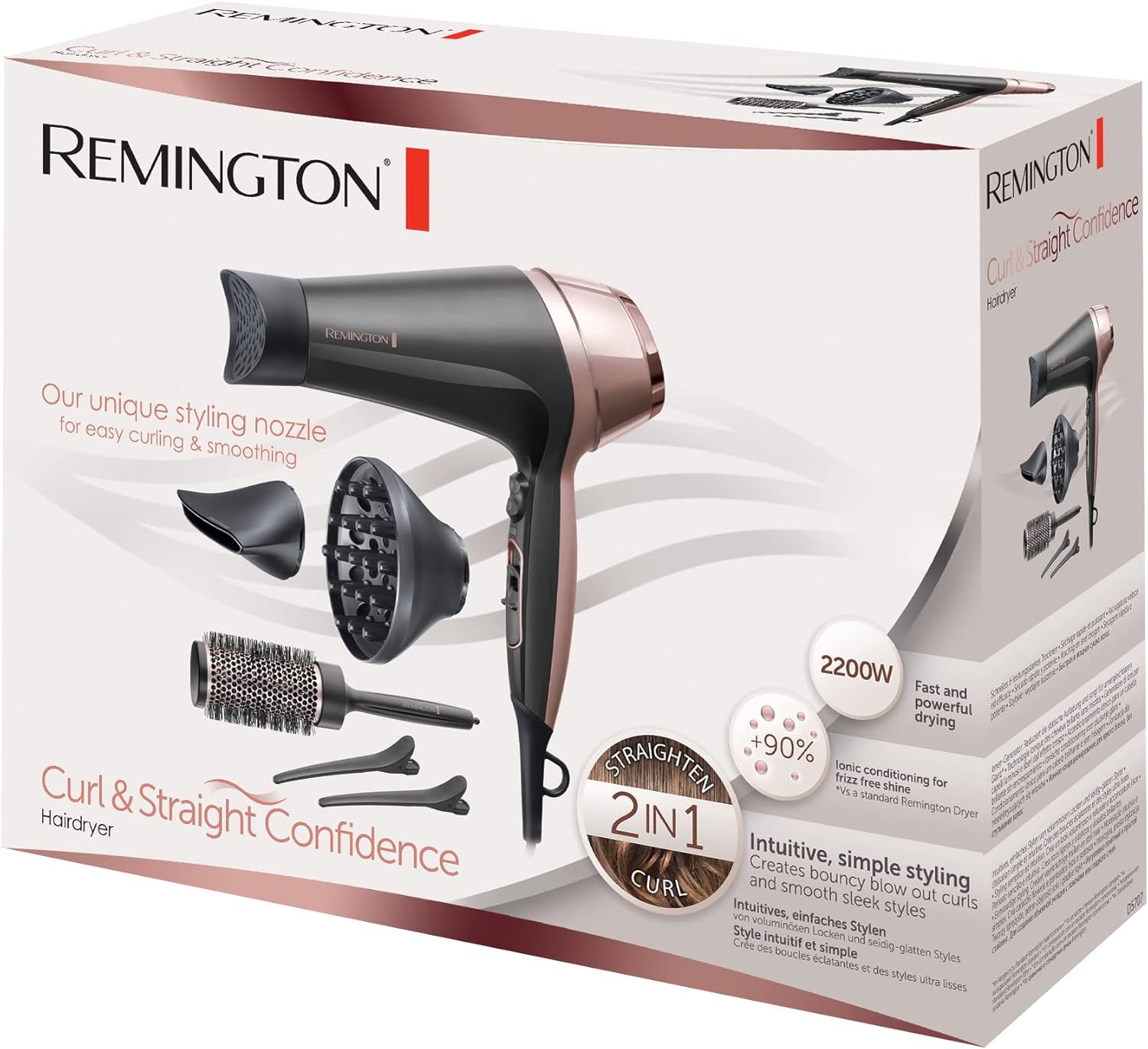 Remington - Sèche-cheveux Curl&Straight - 2200W - 3 températures, 2 vitesses, accessoires - D5707