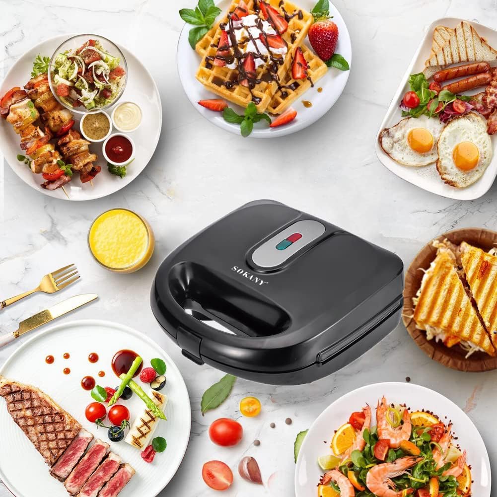 Sokany - Appareil multifonction 6-en-1 - plaques antiadhésives, 750W, cuisson double face, contrôle auto temp
