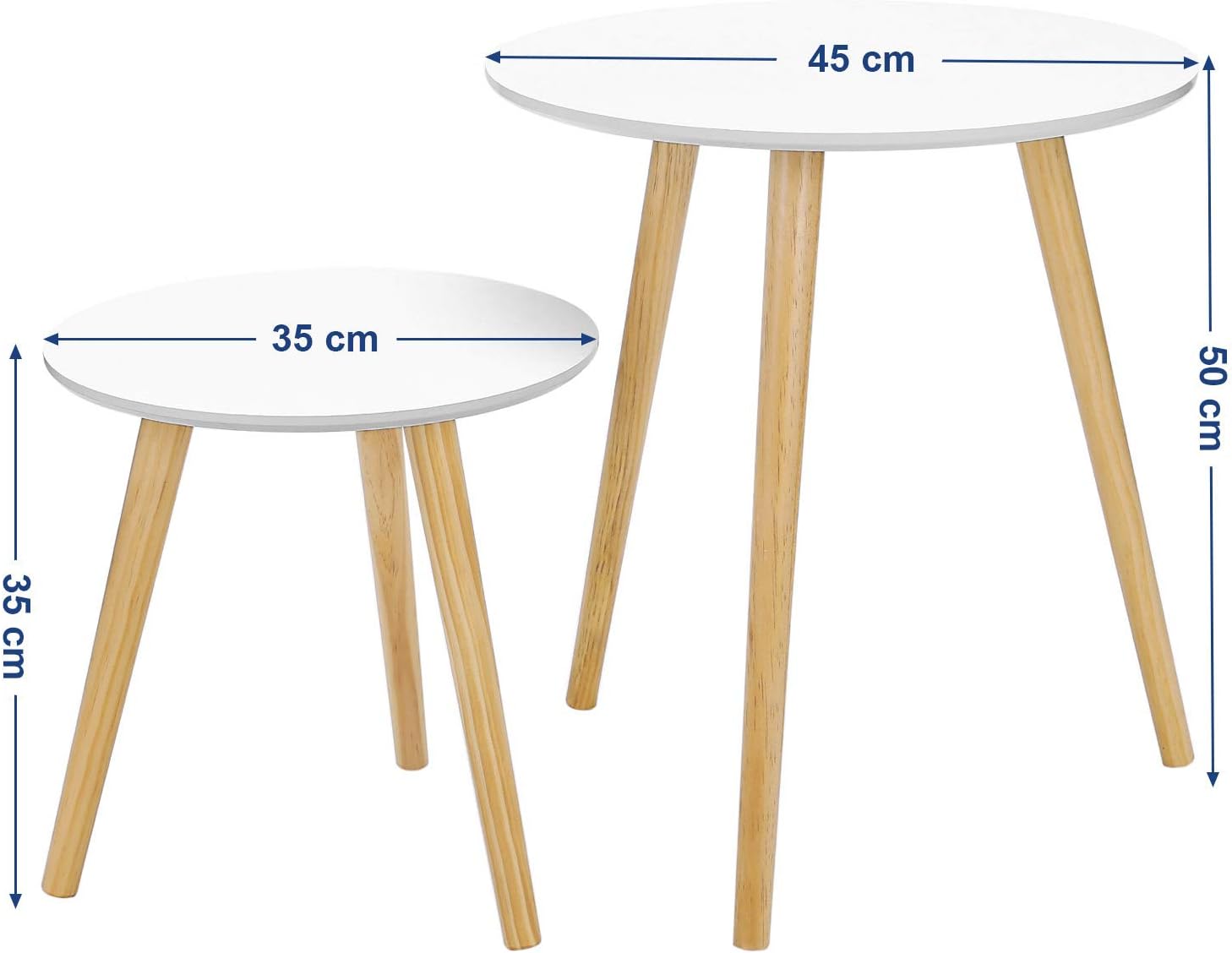 SONGMICS - table basse ronde lot de 2, bois de pin, style scandinave, LET07WN
