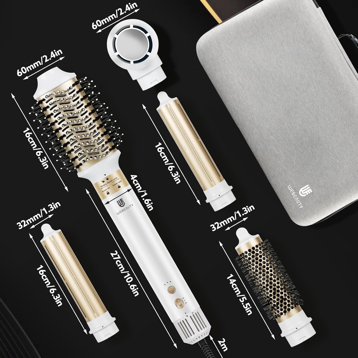 webeauty - Air Styler 6 en 1 - 110,000TR/MIN, 30M/S, ions négatifs, brosse, boucleur