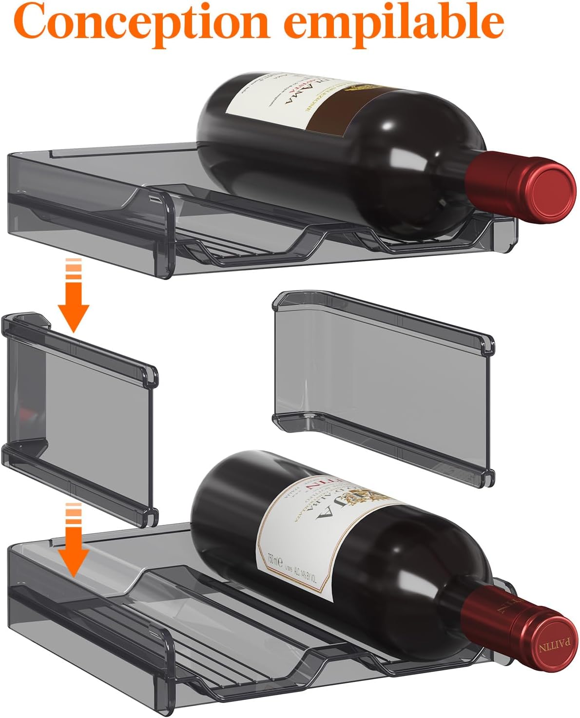 Lifewit - Casier à vin empilable - 29x20x11cm - lot de 2, plastique, 8 bouteilles, noir