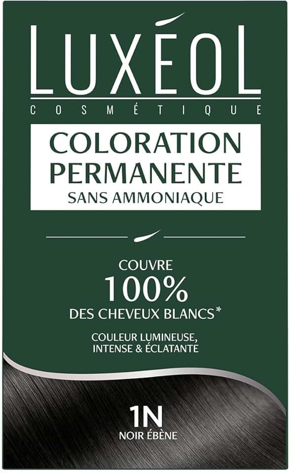 Luxéol - Coloration Permanente 1N - 60ml - Noir ébène, sans ammoniaque, couvre 100% cheveux blancs