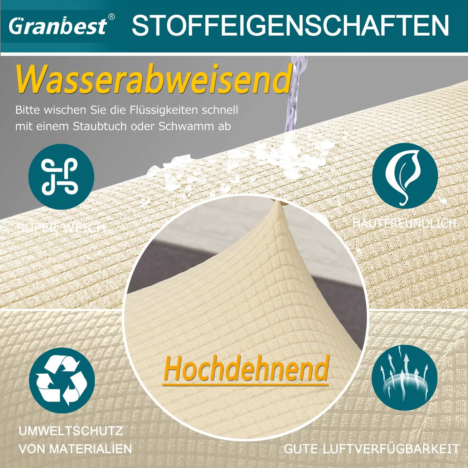 Granbest - housse canapé imperméable 3 places beige - protection élastique durable