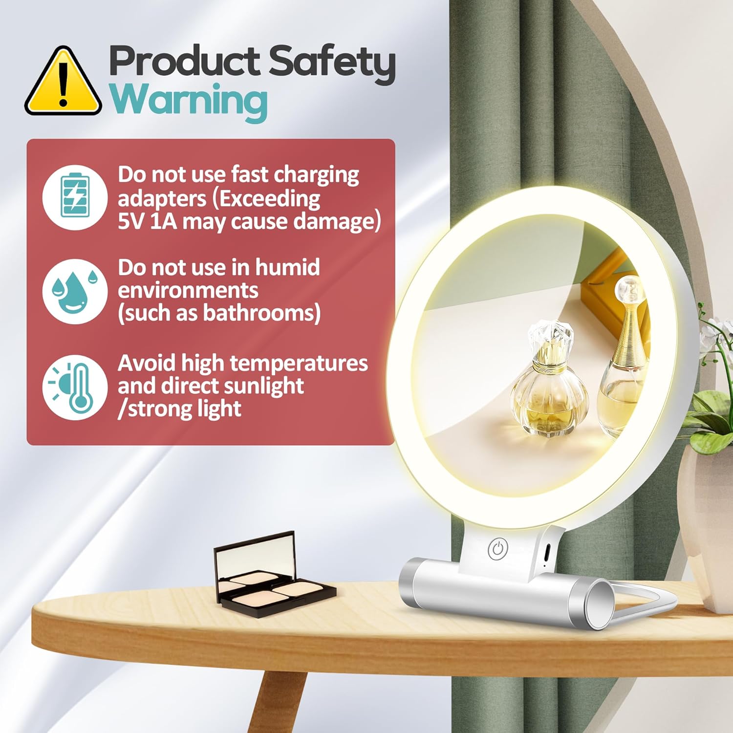 B Beauty Planet - Miroir double face compact, 1X/30X, 3 éclairages, 2000mAh, pliable