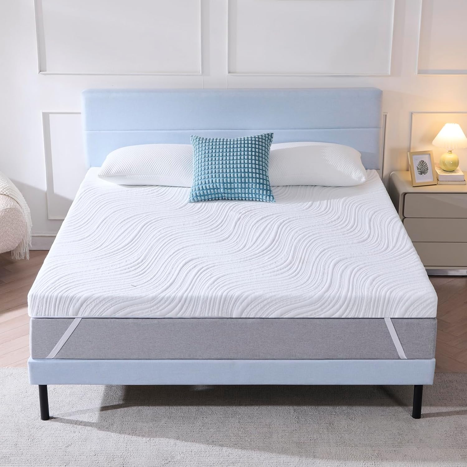 Surmatelas - mousse mémoire gel 180x200x7,5cm, housse lavable, antidérapant