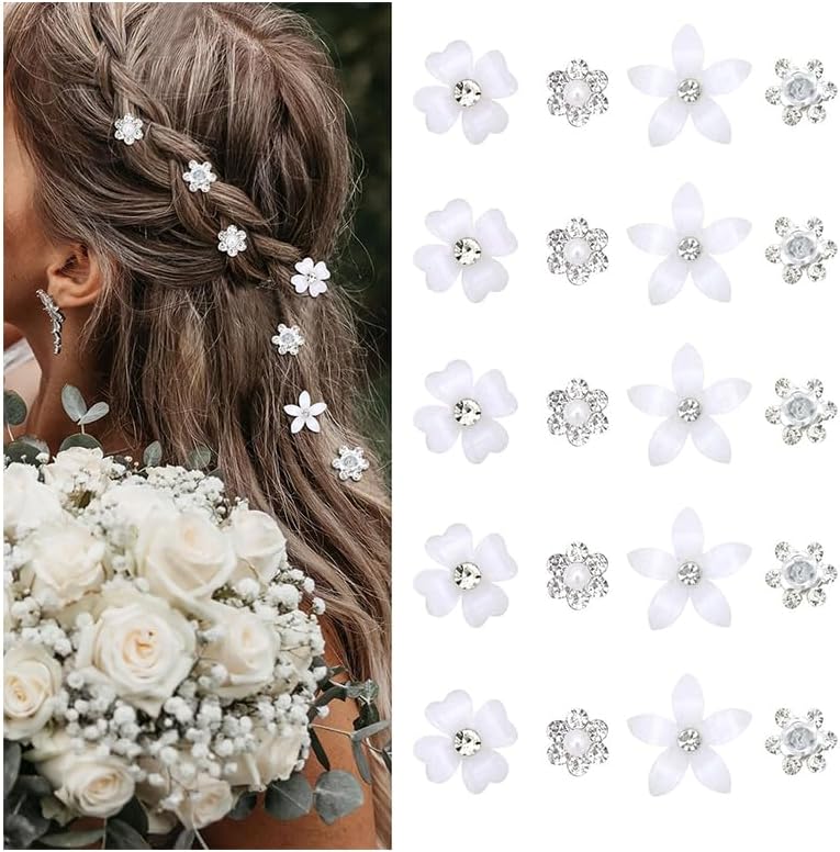 Pinces à cheveux - lot de 20 - mini fleurs strass, métal, mariage