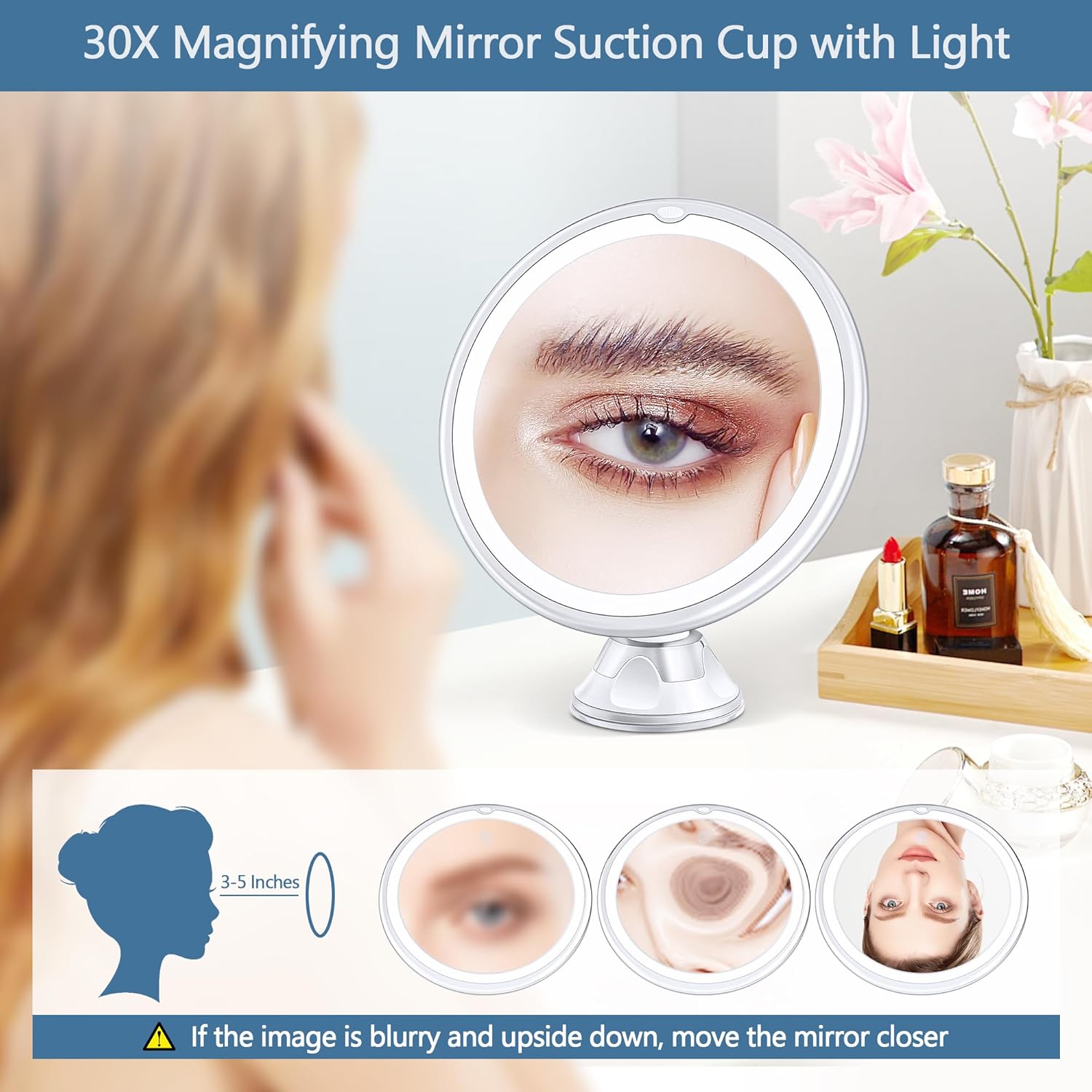 MIYADIVA - miroir lumineux série 30X - 20cm - grossissant, lumineux, ventouse