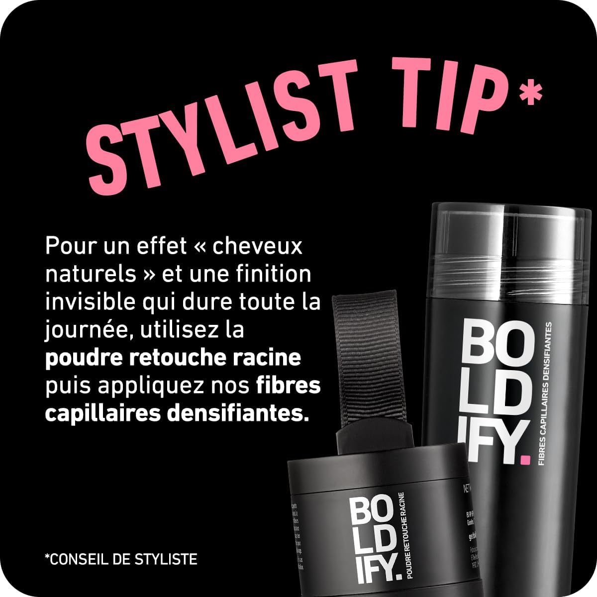 BOLDIFY - poudre de racine cheveux - 4g - couvre racines, camoufle gris, effet naturel