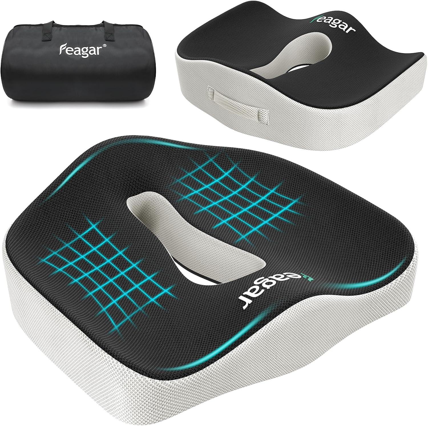 Feagar - coussin de chaise mémoire - orthopédique, siège auto, bureau, fauteuil - 45x35cm