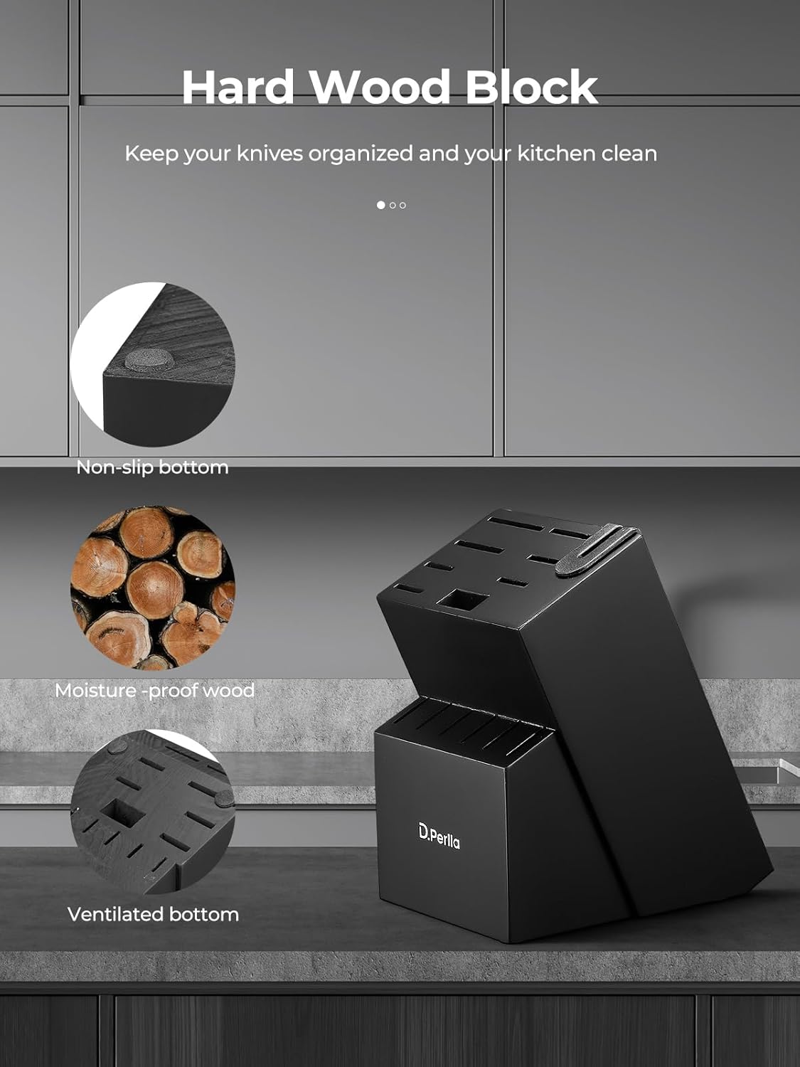 D.Perlla - Set cuisine 15 pièces - acier inox - bloc auto-affûtant