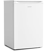 Réfrigérateur blanc compact au design minimaliste et à porte unique, offrant une vue de face complète sur fond blanc.