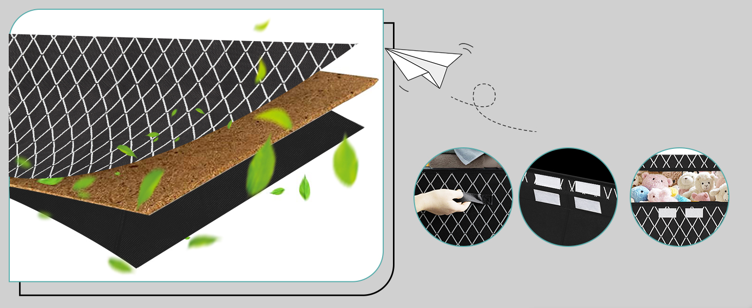 Coupe transversale illustrée d'un treillis de jardinage multicouche. Comprend un filet à motif en losange, une couche de terre et une base foncée. Les encarts circulaires indiquent les détails d'installation et les options de décoration