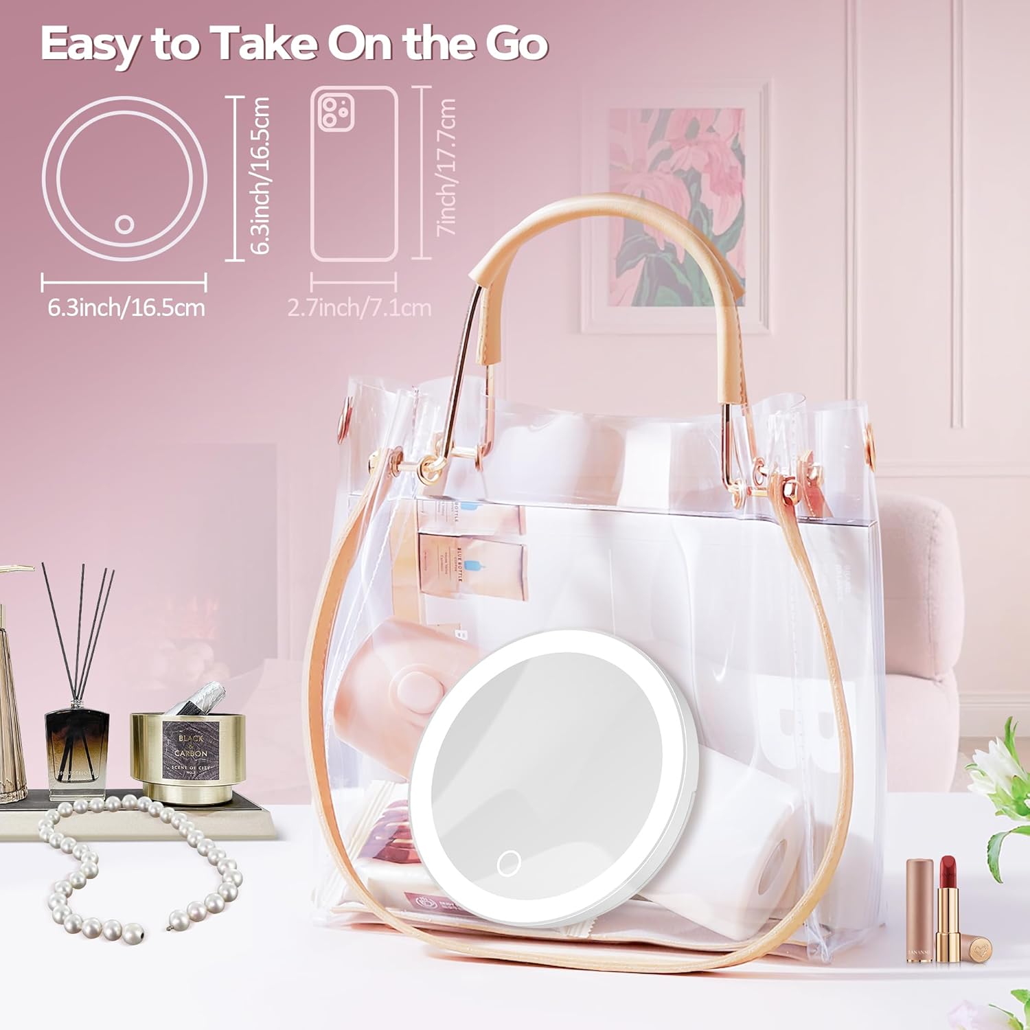 Miroir grossissant - 30x, éclairage à intensité variable, ventouse, couleurs multiples, format table ou mural