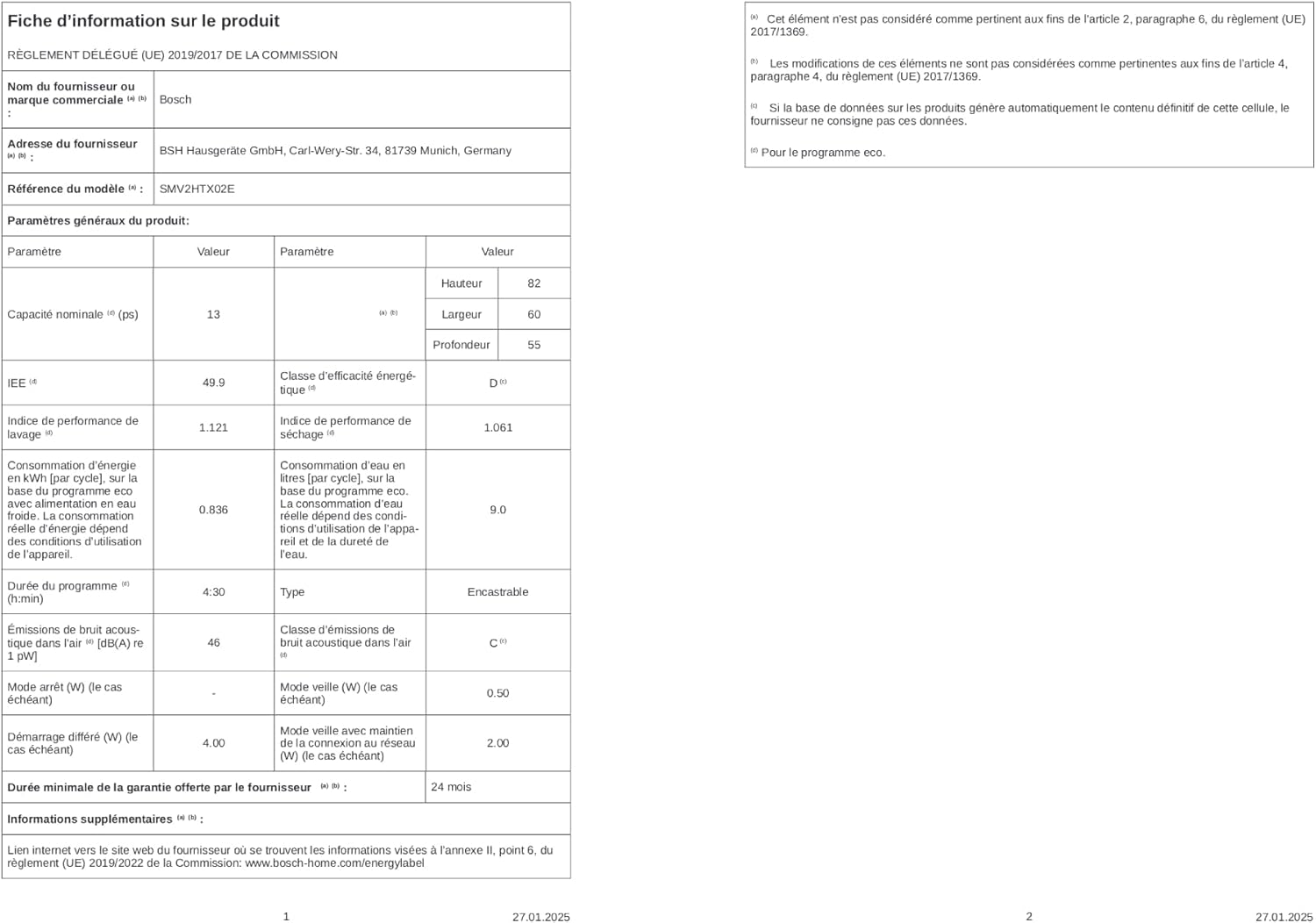 Bosch - lave-vaisselle Série 2 60 cm encastrable silencieux SMV2HTX02E