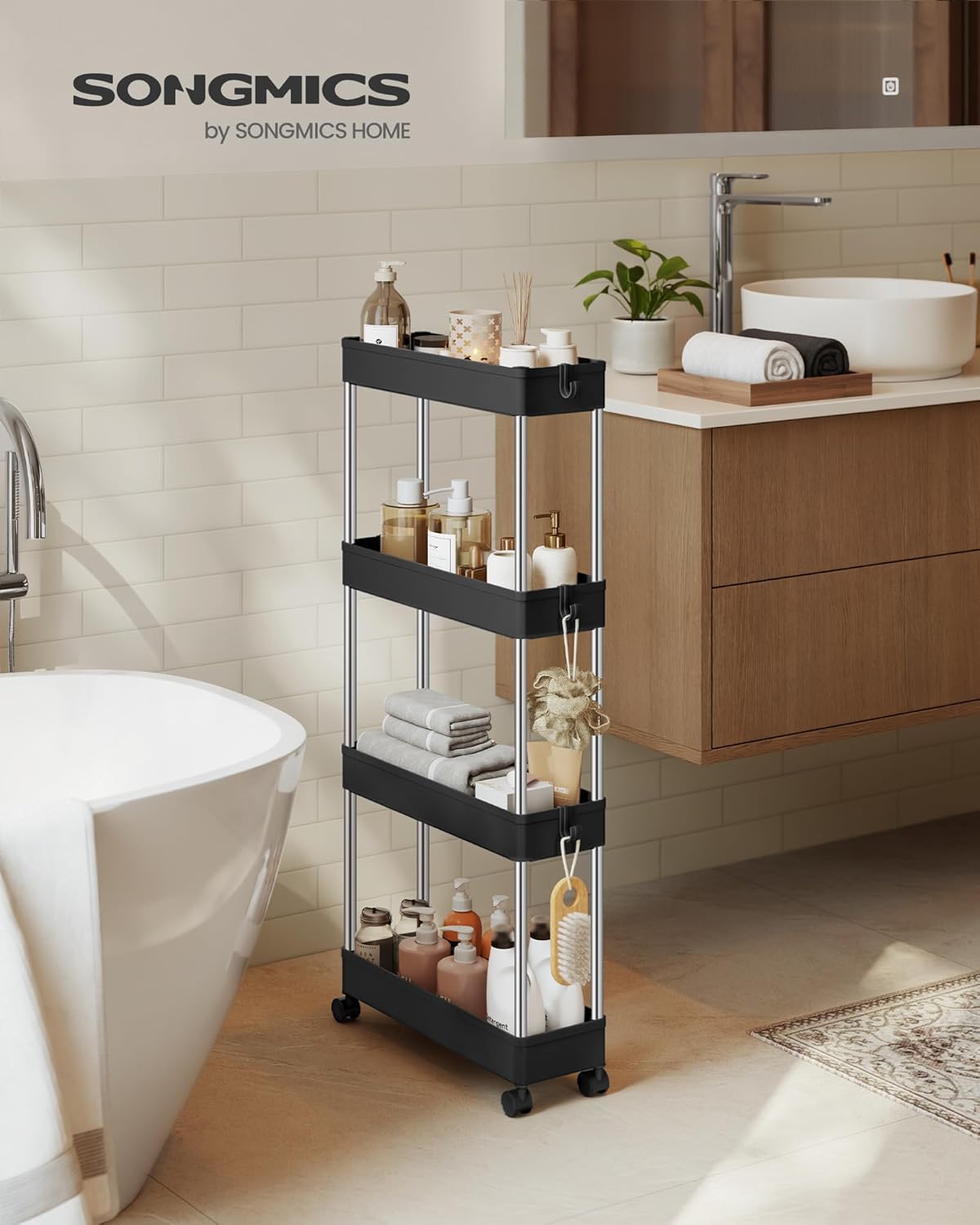 SONGMICS - chariot 4 niveaux, acier, 14,4x42x86cm, 6 crochets, KSC008B01