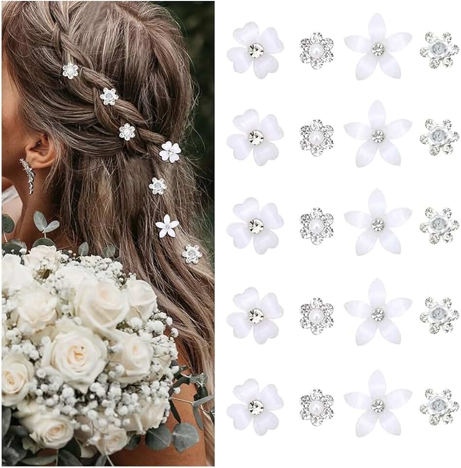 Pinces à cheveux - lot de 20 - mini fleurs strass, métal, mariage