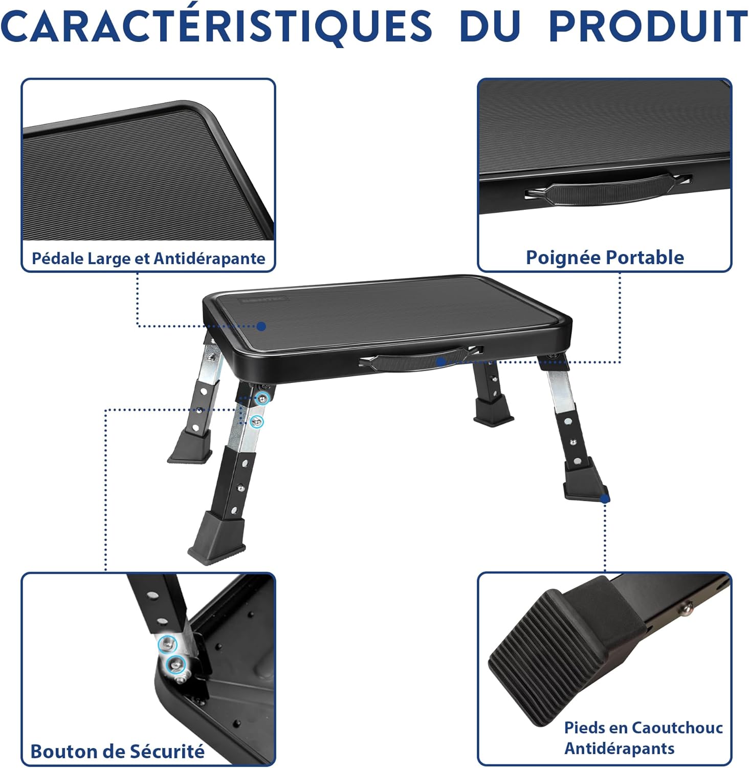 BONTEC - Marchepied 3 marches, 150kg, antidérapant, pliable, compact