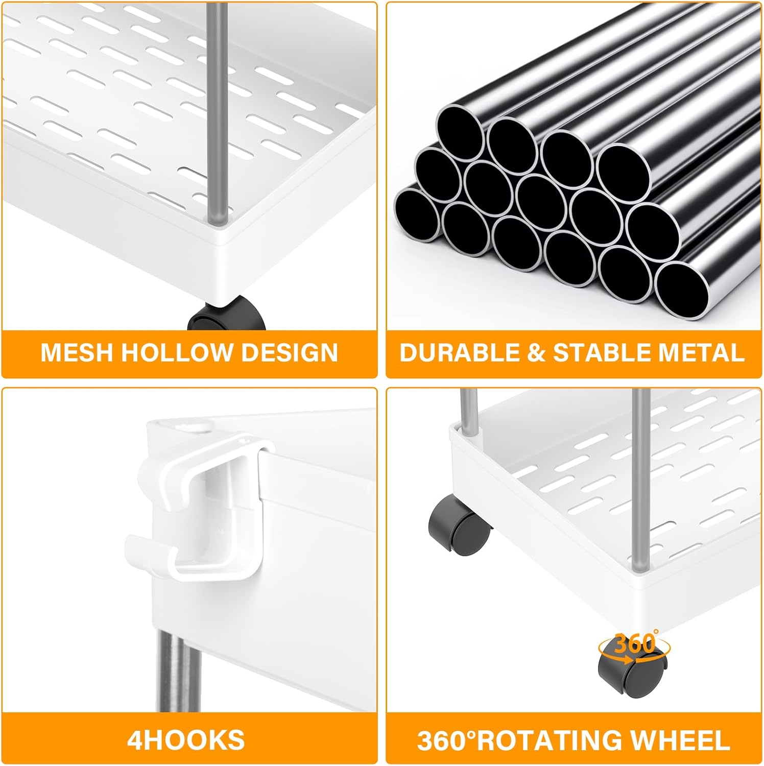 Desserte à roulettes - chariot 3 niveaux, mobile 60x40x22cm, espaces étroits