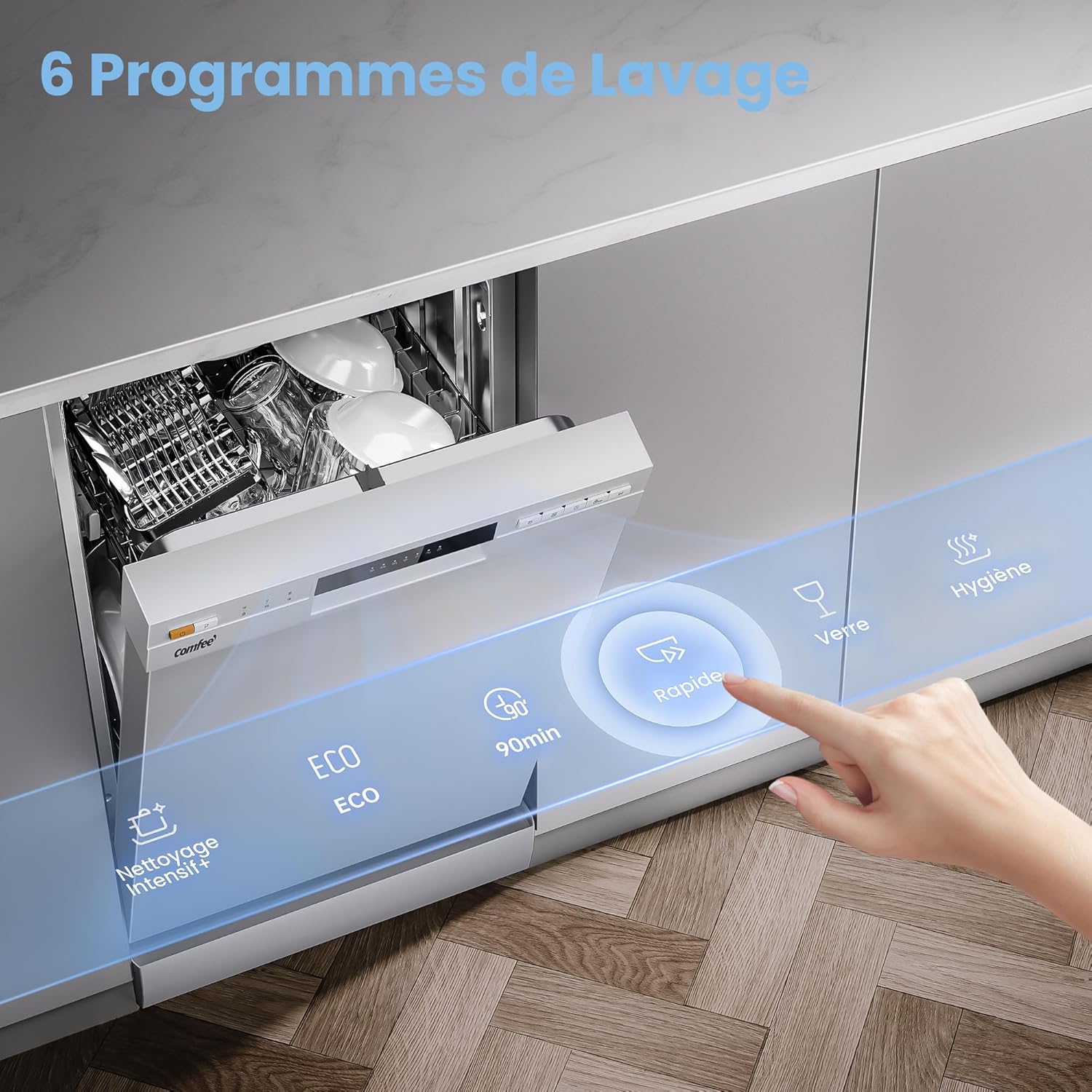 COMFEE' - lave-vaisselle indépendant 10 couverts, départ différé, paniers flexibles, demi-charge - CDWEF1034BW