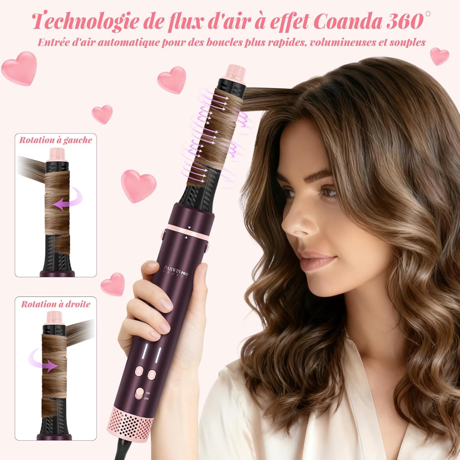 Air styler 7 en 1 - multi-fonction - 110,000 RPM, double tension, lisseur, brosse volumisante, Jasper Plum