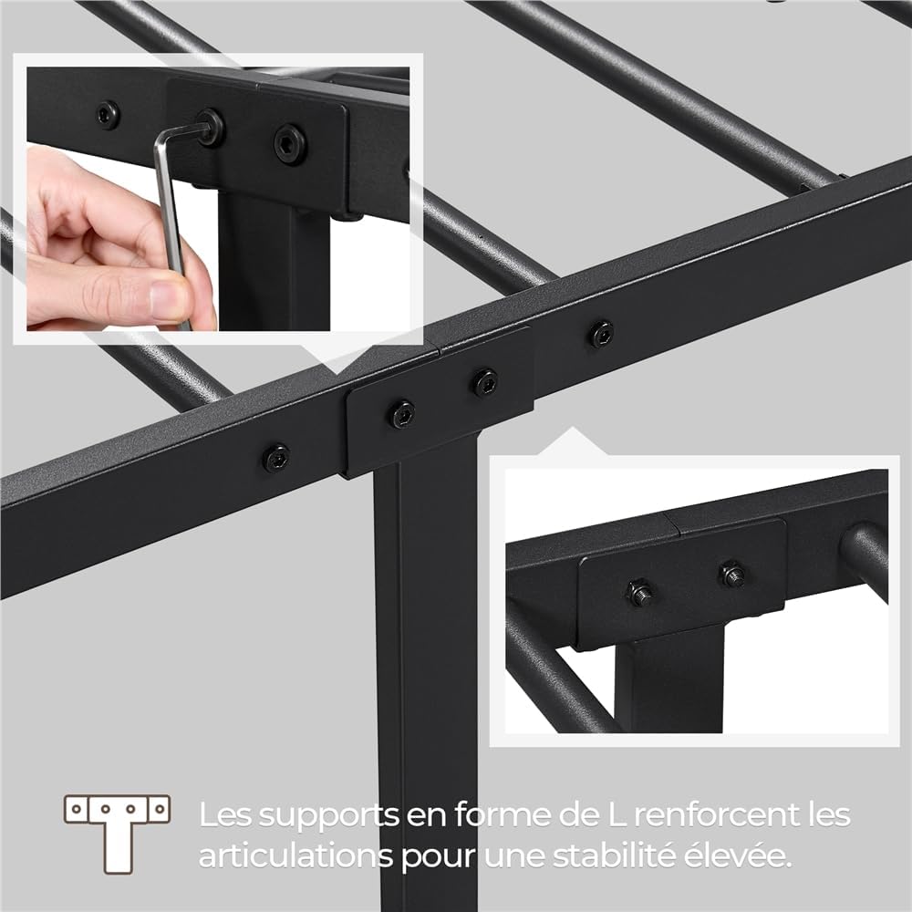 Yaheetech - cadre de lit simple - 90x190 cm - métal, montage facile, noir