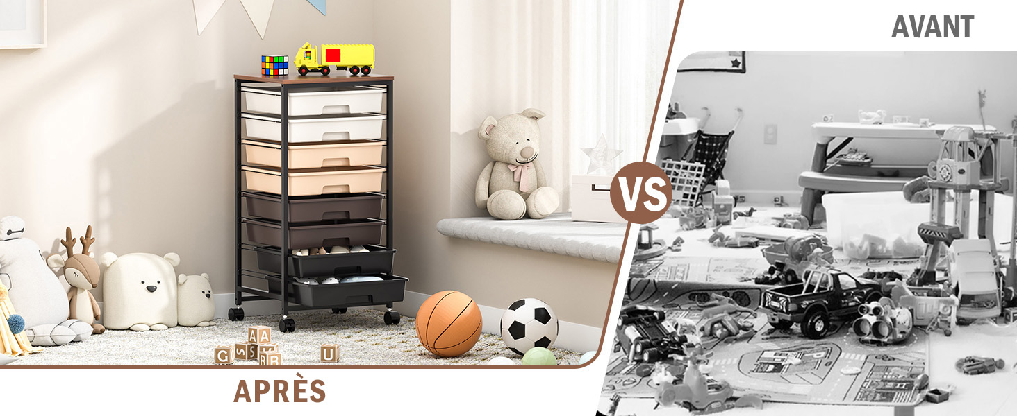 Chariot de salle de bain avec 8 tiroirs.