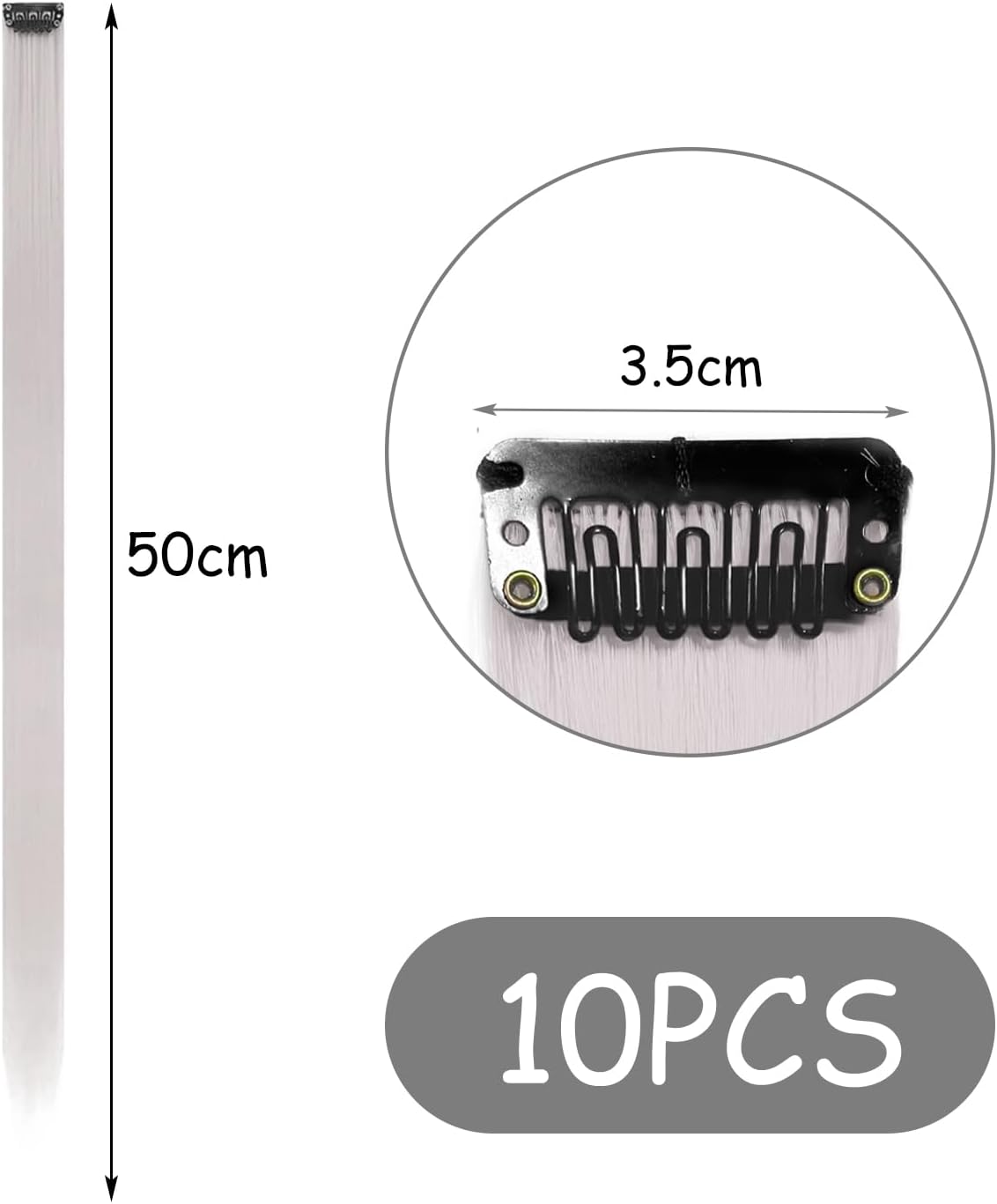 Extensions à clip cheveux - 22 pouces - 10 pièces, coloris gris, lisses