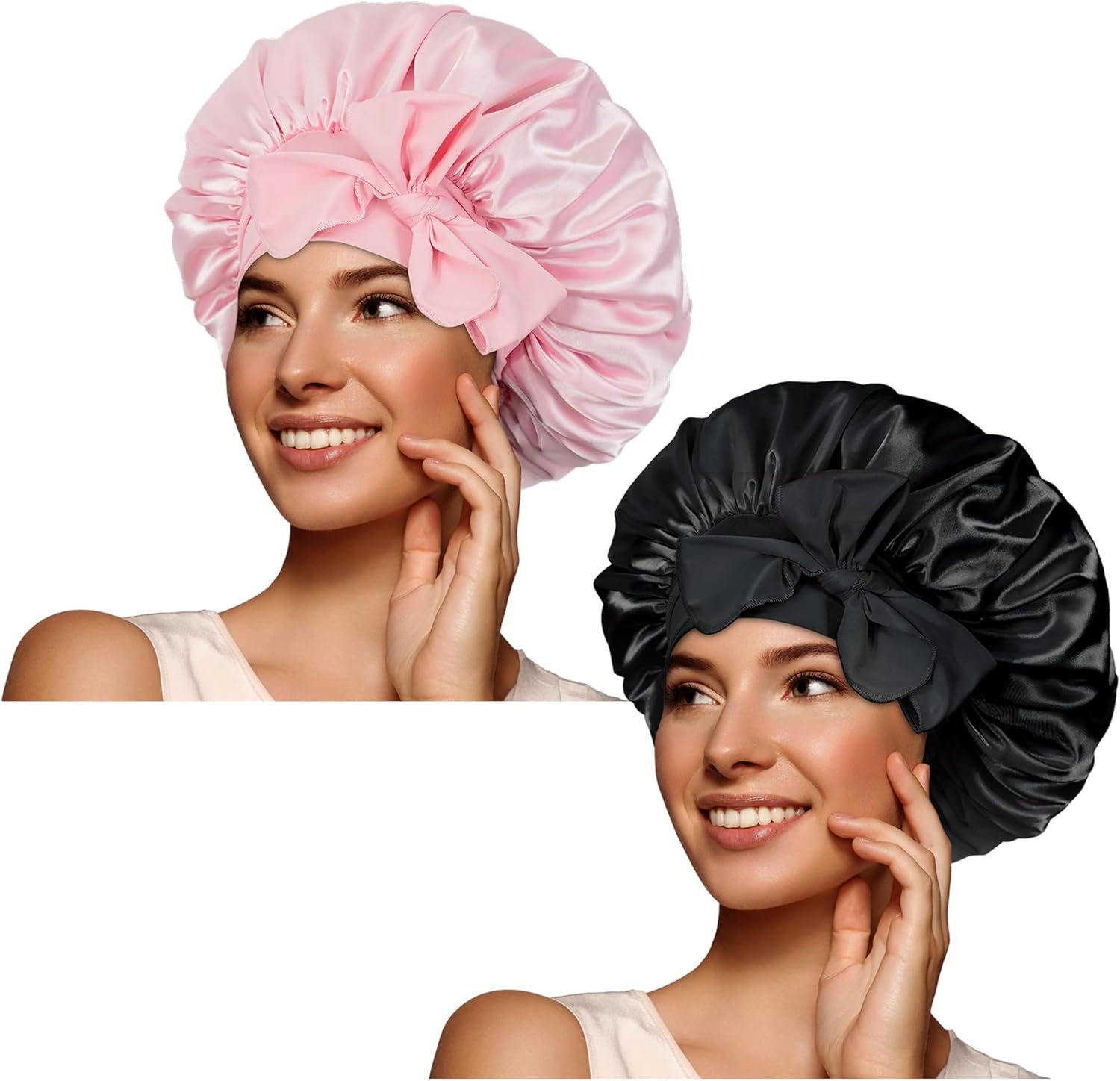 BONNET QUEEN - Bonnet Satin Cheveux Nuit - moyen - ajustable, double couleur, elastique, cheveux bouclés