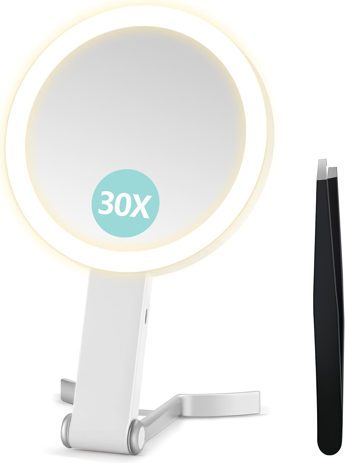 B Beauty Planet - miroir grossissant double face 30X/1X - lumineux, pliable, avec pince à épiler