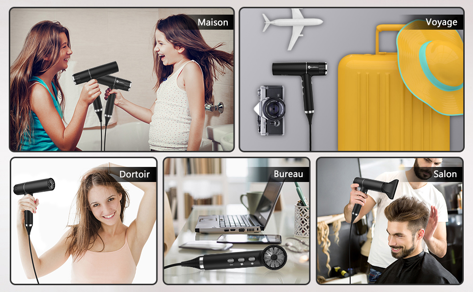 un collage de photos d'une femme tenant un appareil photo et une valise.