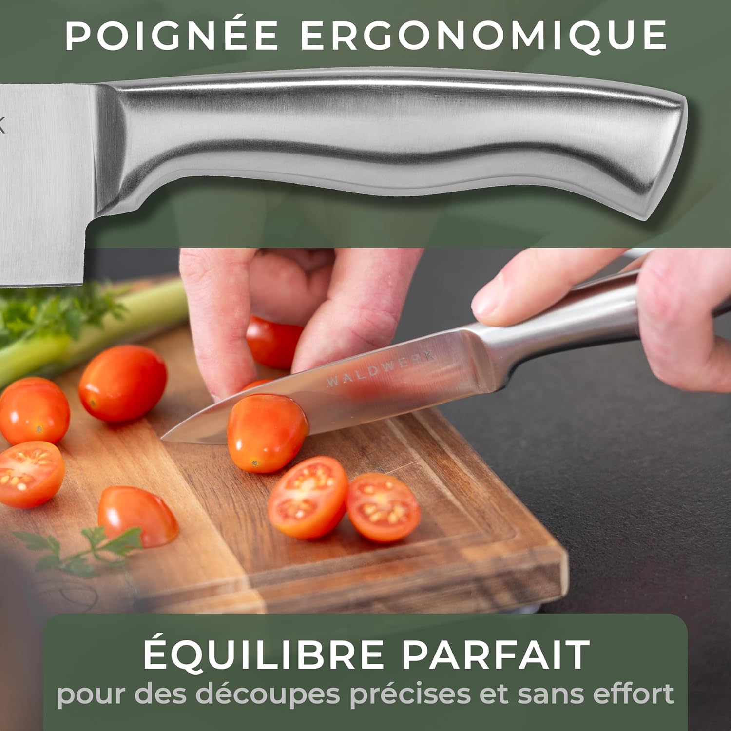 WALDWERK - Bloc couteaux cuisine 7pcs - aiguisoir intégré, support