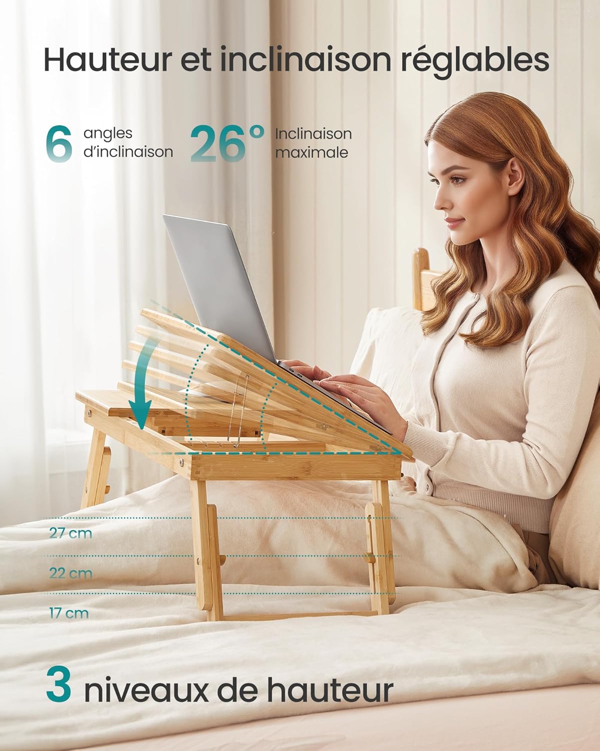 SONGMICS - table de lit réglable, bambou, 15,6