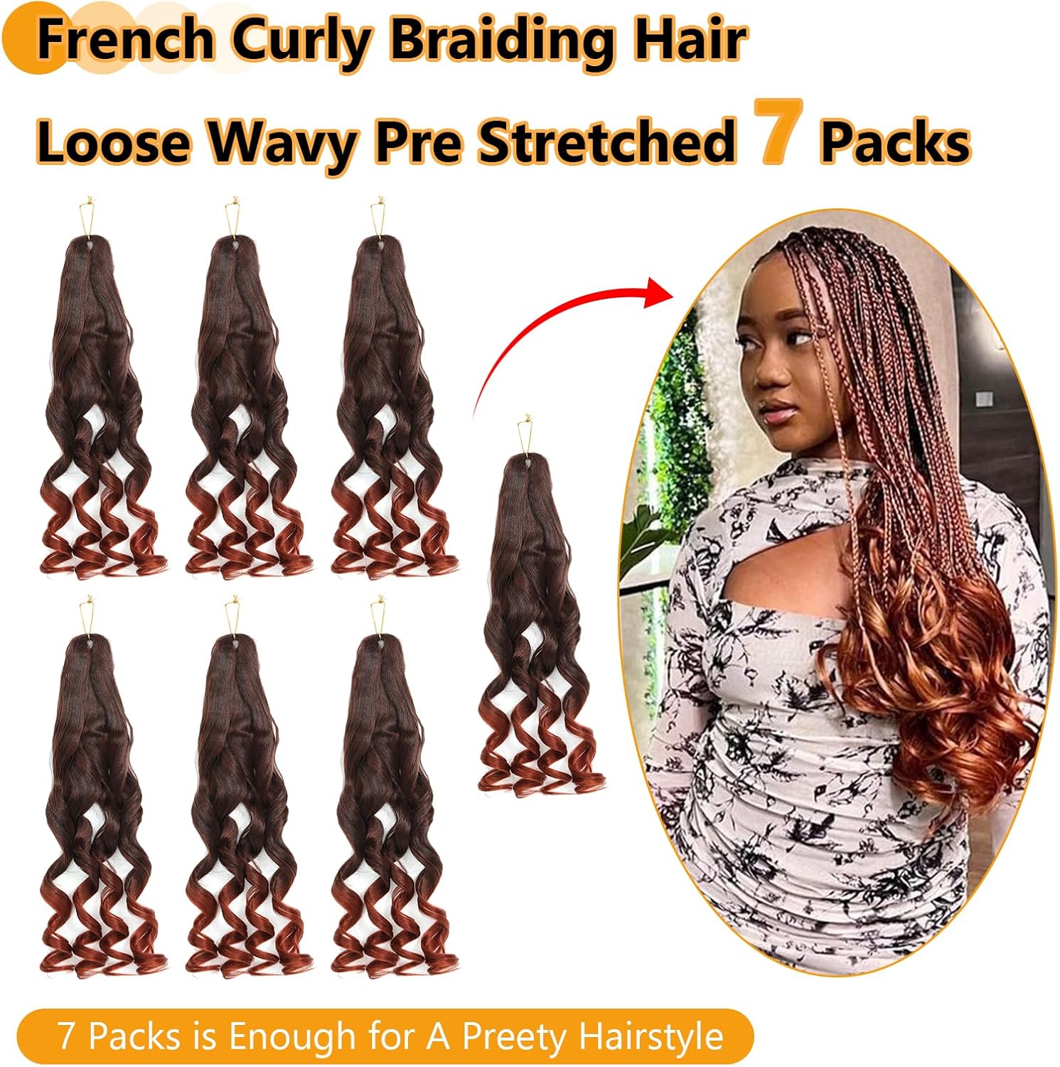 Meches braids - French Curl Bouclé 41cm - 7 paquets cheveux 1B/350