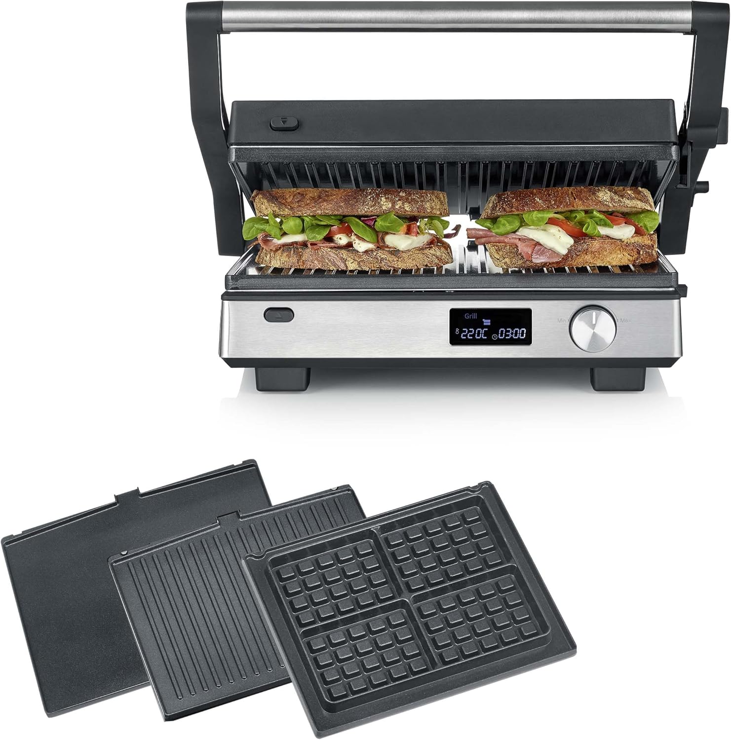 SEVERIN - SEVINI FLEX - 2000W - grill multifonction, plaques antiadhésives, inox/noir - KG 2380