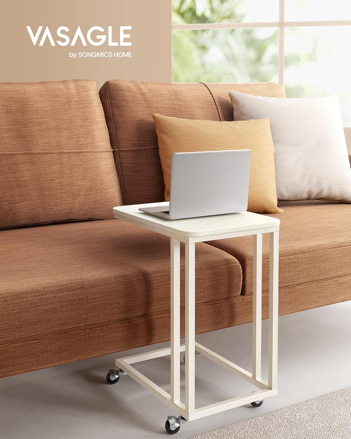 VASAGLE - Table d’appoint moderne, acier, roulettes, montage facile, 50x35x65 cm, LNT050W77