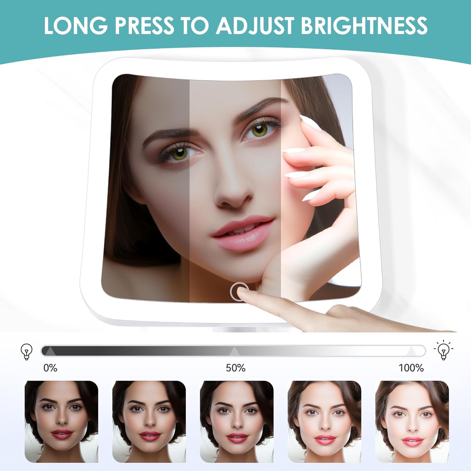 Miroir grossissant carré - 30x - lumineux, tactile, ventouse, rechargeable, rotation 360°