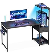 Coleshome Bureau Gaming avec Éclairage LED, 120×48 cm Bureau Gamer avec Rangement Tiroirs et Étag...
