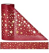 Ruban décoratif rouge ou ruban washi à motif d'étoiles dorées, représenté sous plusieurs angles et affichant le motif céleste répétitif