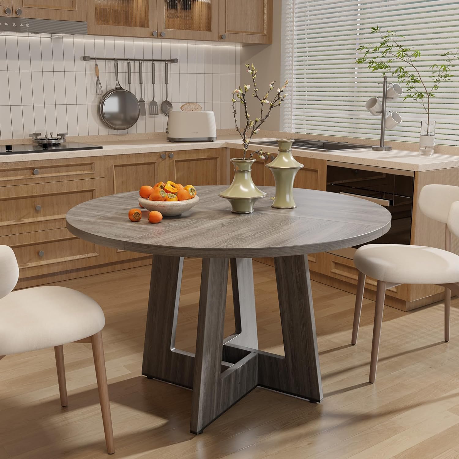 YOUDENOVA - Table à Manger Retro 120cm - bois, 4-6 personnes, gris