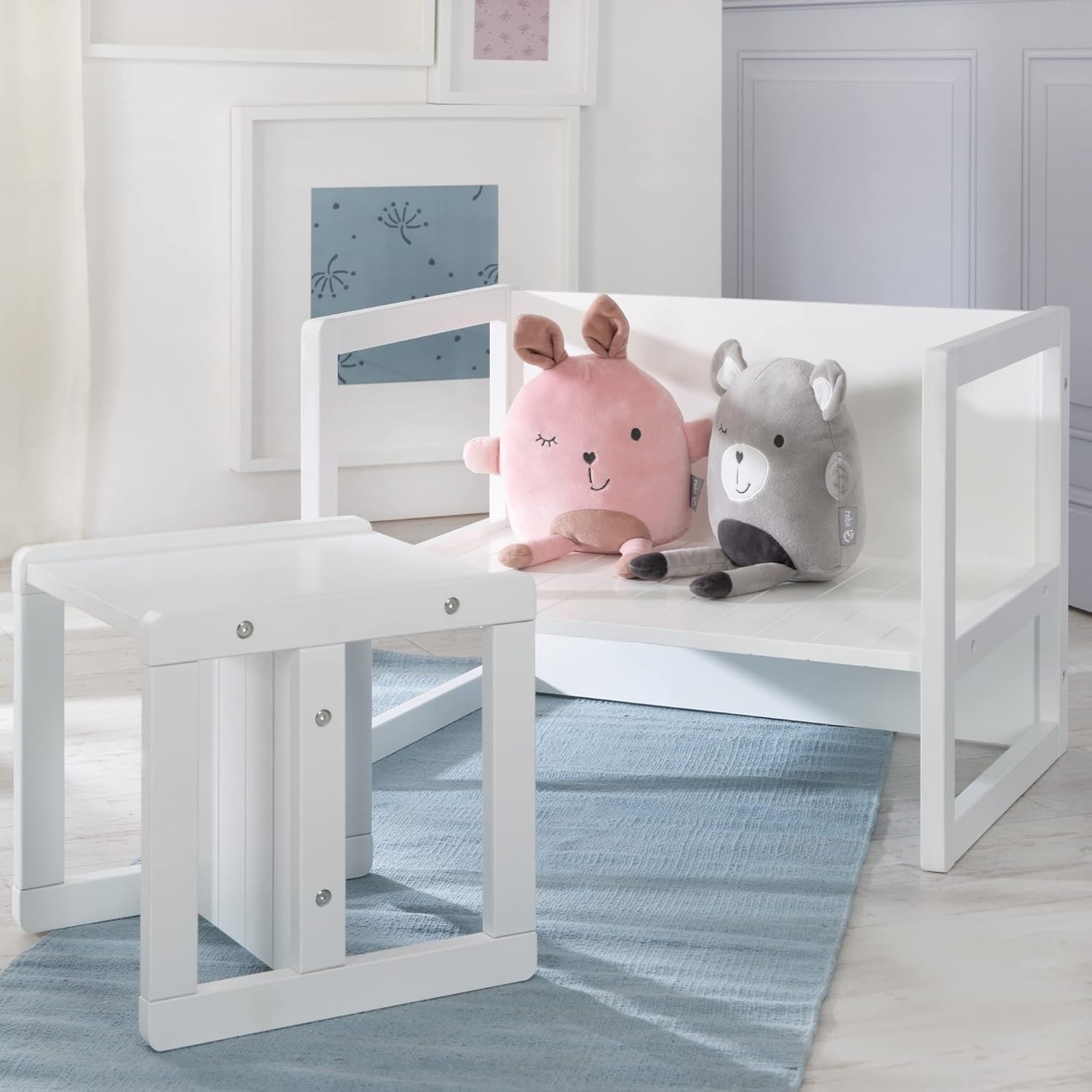 roba - Ensemble Table et Chaise enfant, 3 hauteurs, blanc, style campagne