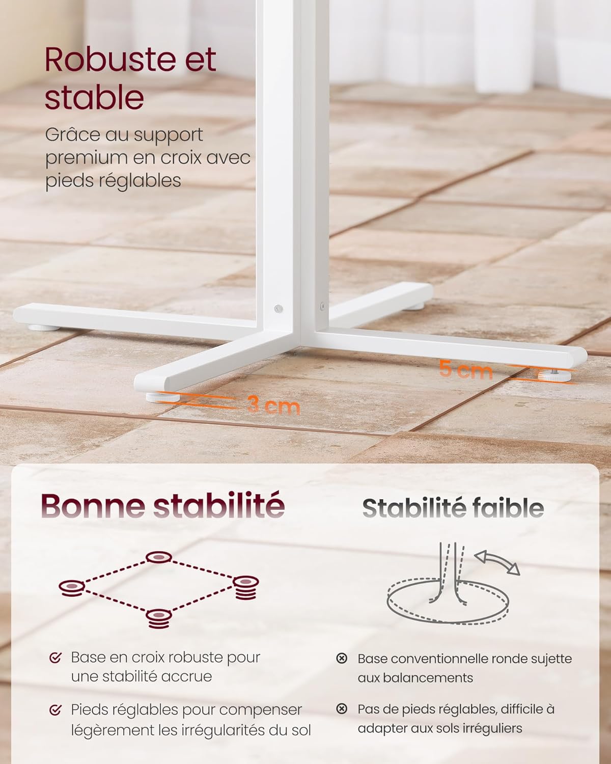 VASAGLE - Table ronde style campagnard, 80x74,8cm, résistante à l'eau, KDT082W01