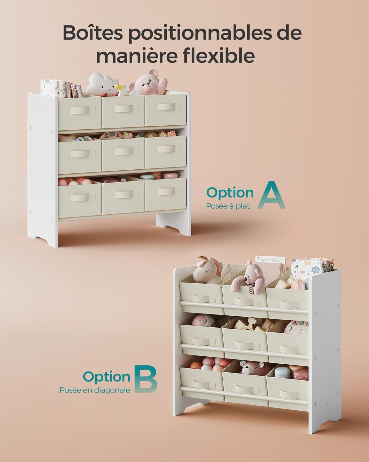 SONGMICS - étagère enfants, 9 bacs tissu, spacieuse, 29,5x62,5x60cm, GKR033W10