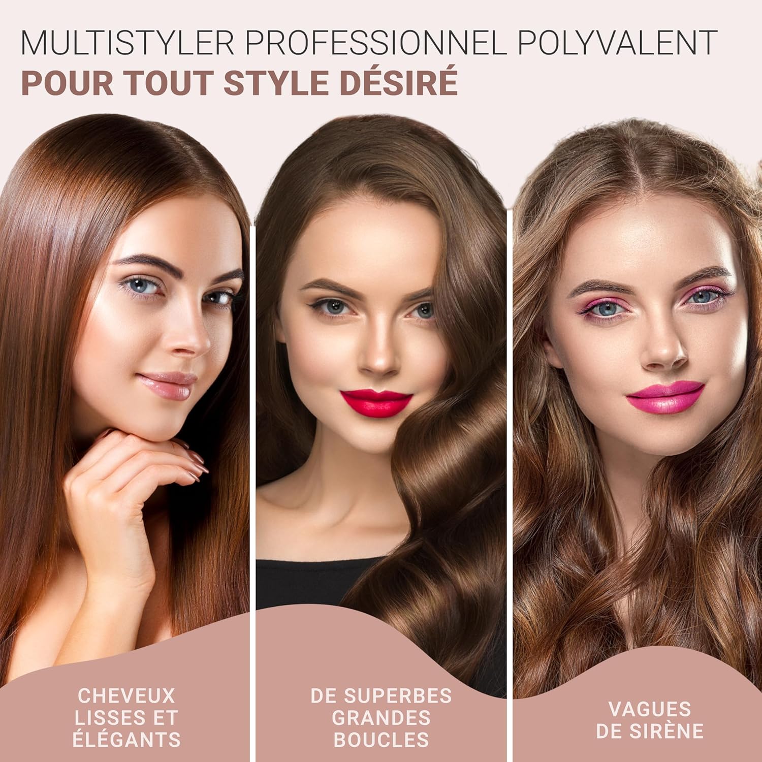 Golden Curl - Lisseur Boucleur 2en1 Rose Gold - 5 ans garantie - Plaques pro